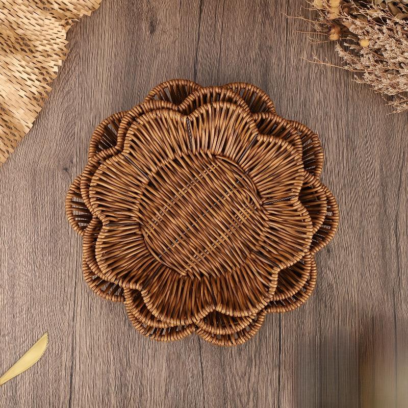 3PCS/SET Rattan Style Woven Storage Basket for Living Room Home Multipurpose Fruit Snack Candy Dessert Tray