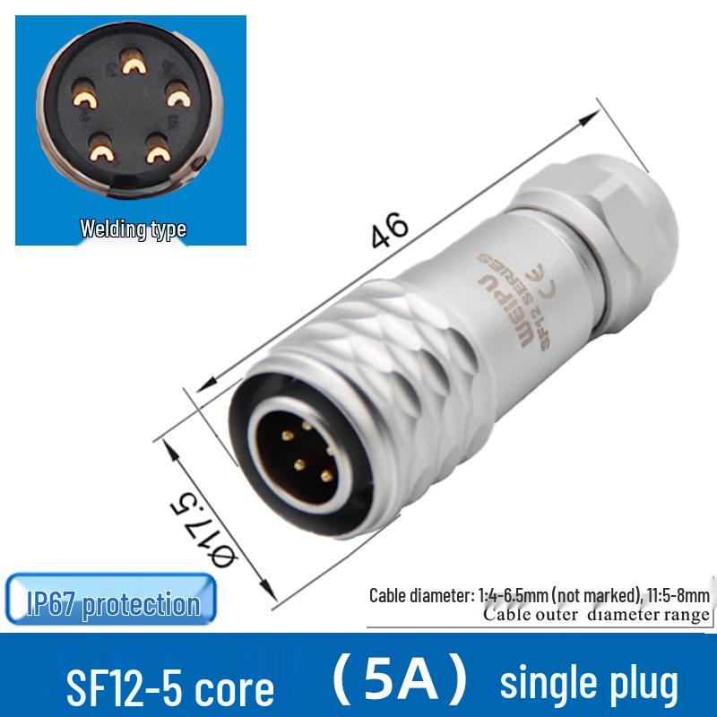 Weipu SF12 Aviation Connector, 2 to 9-Pin Male-Female Straight Pair