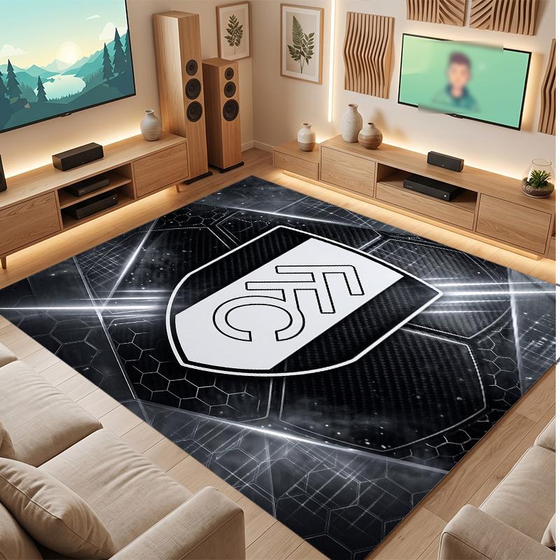 Fulham Football Print Crystal Velvet Rug, Comfortable Water Absorbent Non Slip Indoor Floor Carpet