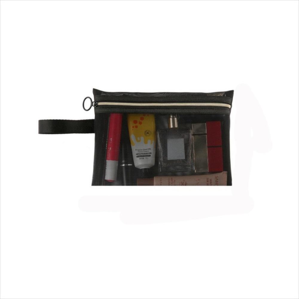 Durable Mesh Cosmetic Bag Black Translucent Lipstick Key Storage Pouch Portable Zipper Travel Toiletry Bag
