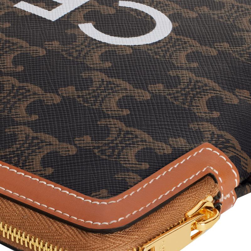 Celine Cuir Triomphe Abnehmbarer Handgelenkriemen Reißverschluss Clutch Damen-Clutch Braun 10J502FES-04LU