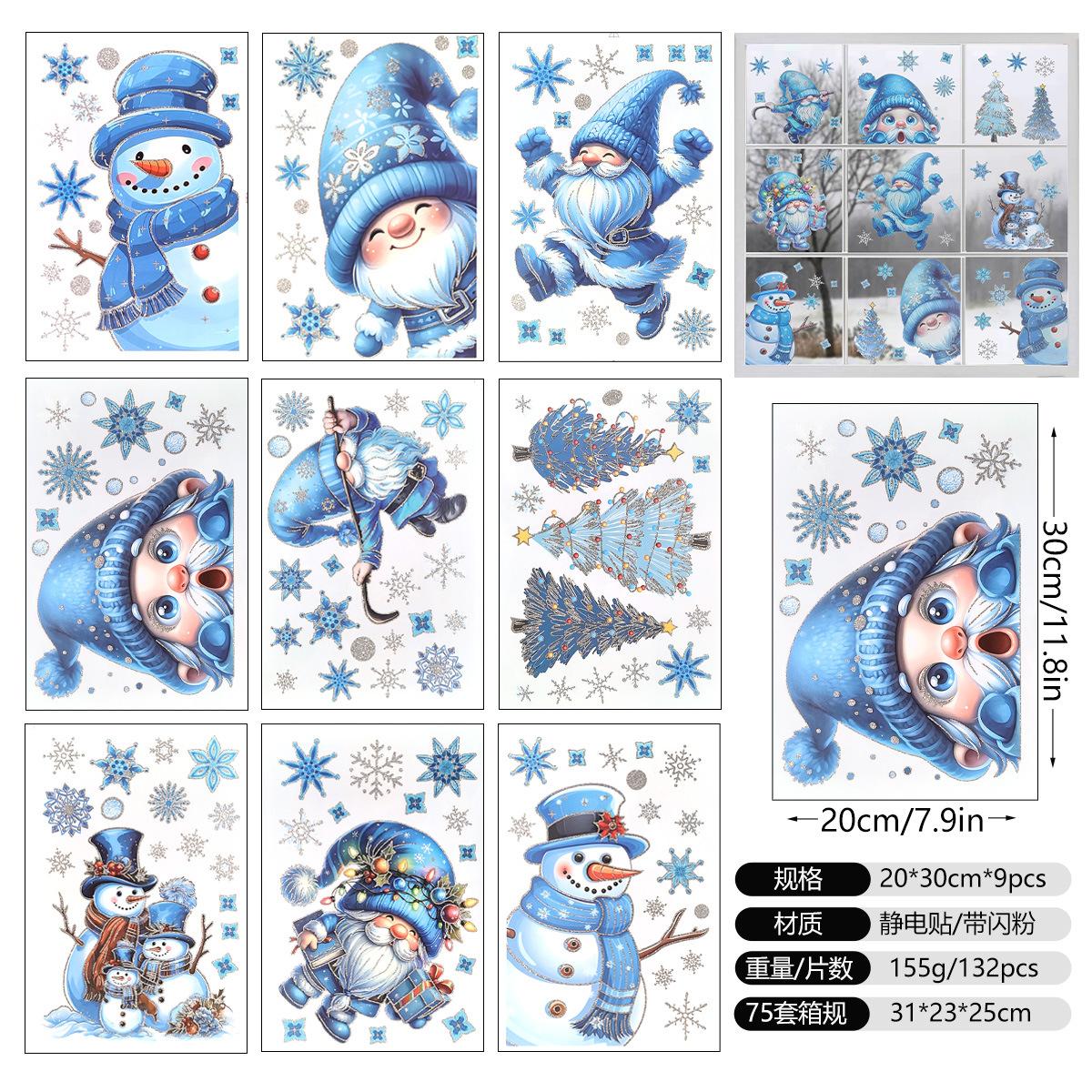 

132 Pcs Glitter Static Cling Window Decals, Santa Snowman Snowflake Designs, Removable Christmas Decor for Glass Door Home