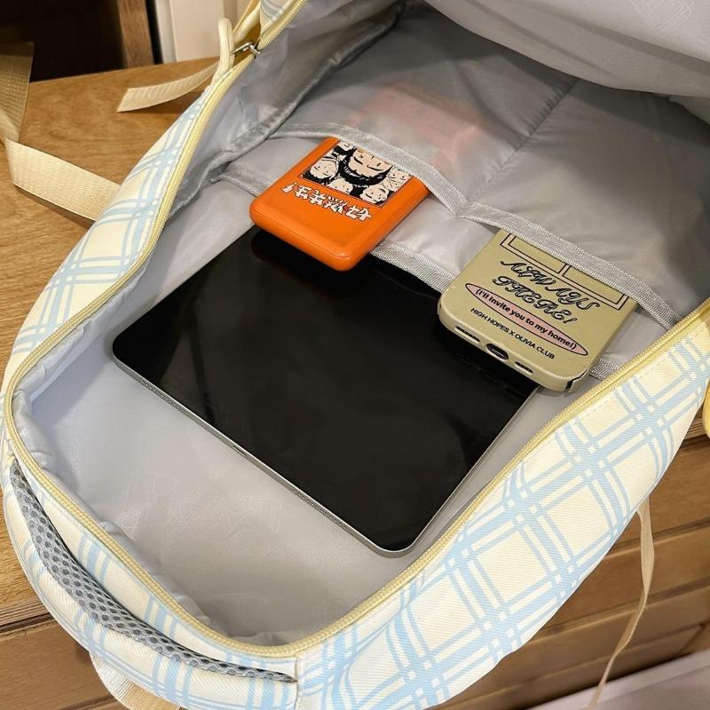 Japanese Preppy Plaid Backpack Middle School Student Schoolbag Teen Girls Sweet Cute Daypack Large Light Outings Travel Rucksack