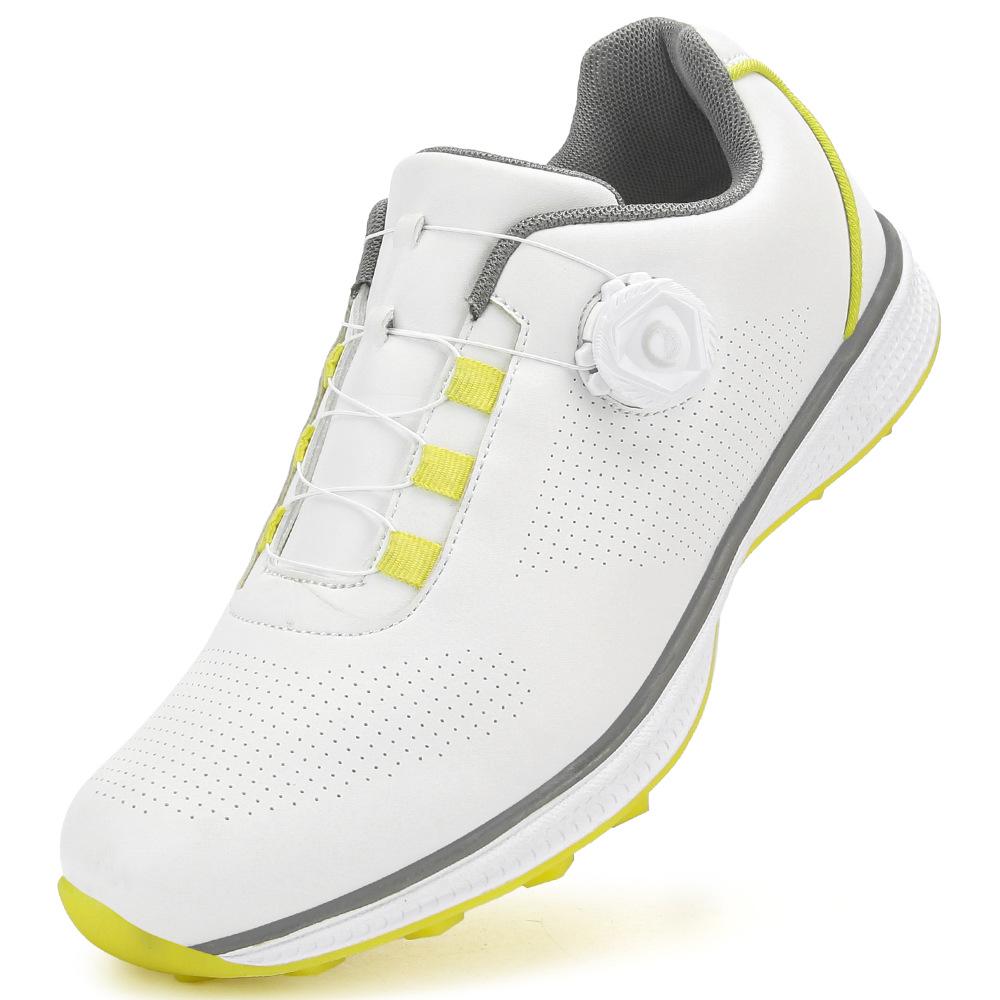 Men's Waterproof Breathable Golf Shoes with Fixed Spikes and Buttons
