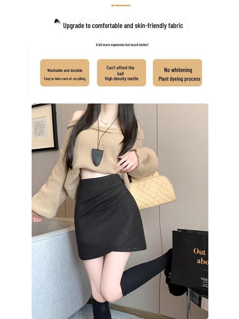 Chic Woolen Sequin A-Line High Waist Skirt - Autumn/Winter 2025 Collection