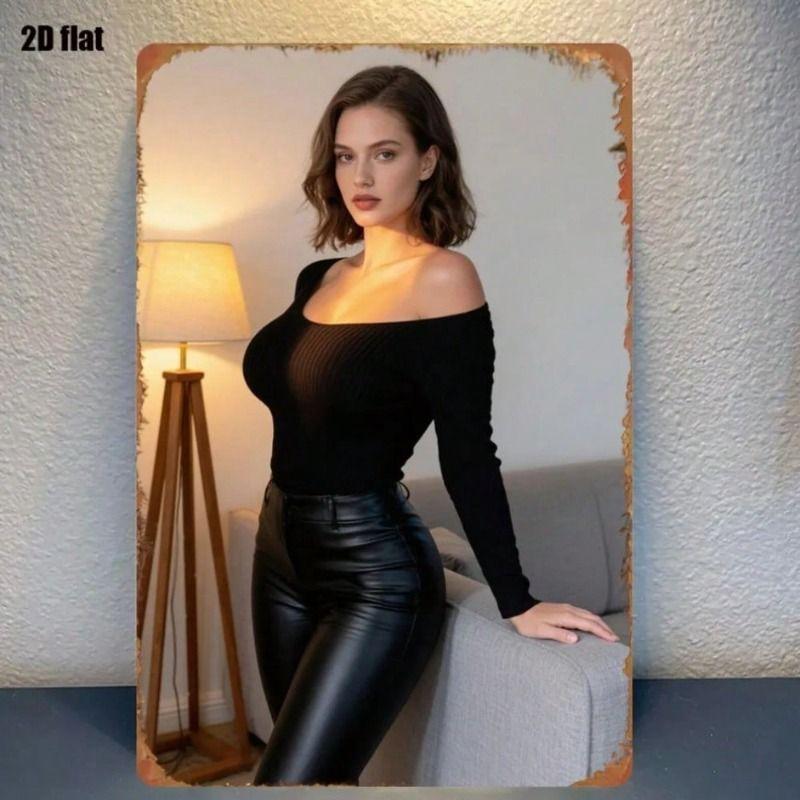 

Fashion Metal Poster Black Leather 8x12 Inch for Home Bar Wall Decor