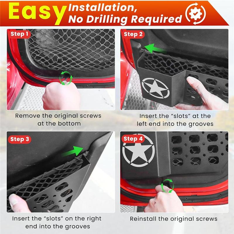 A51K-Rear Door Storage Pockets For Jeep Wrangler JL Gladiator JT 2018-2025 Side Door Storage Box