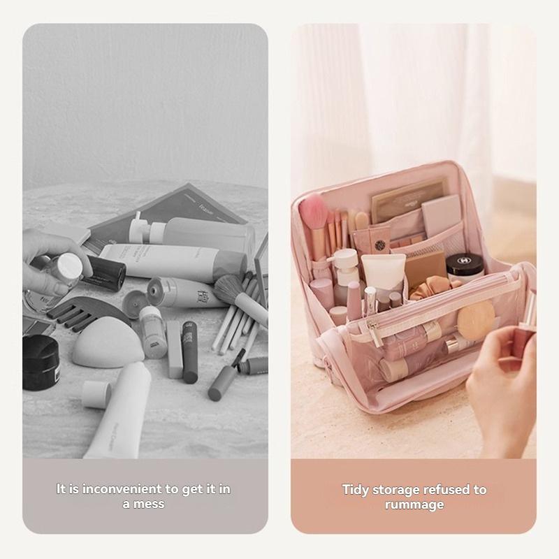 1pc Large Capacity Standing Cosmetic & Travel Organizer Case with Padded Fill - Heavy-Duty Nylon Makeup Brush Holder