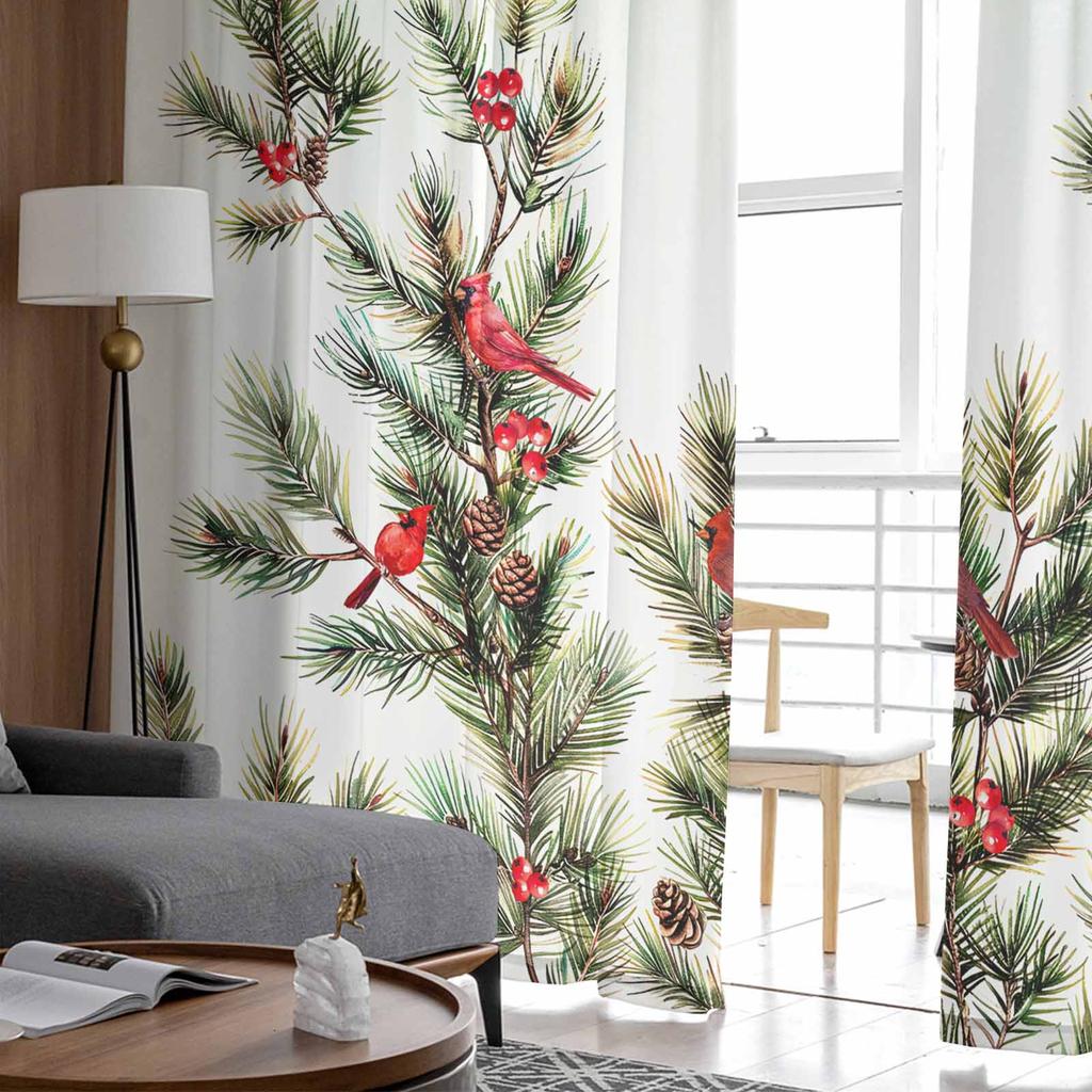 Christmas Pine Needle Jam Curtains For Living Room Bedroom Home Decoration Window Voile Tulle Curtain Drapes