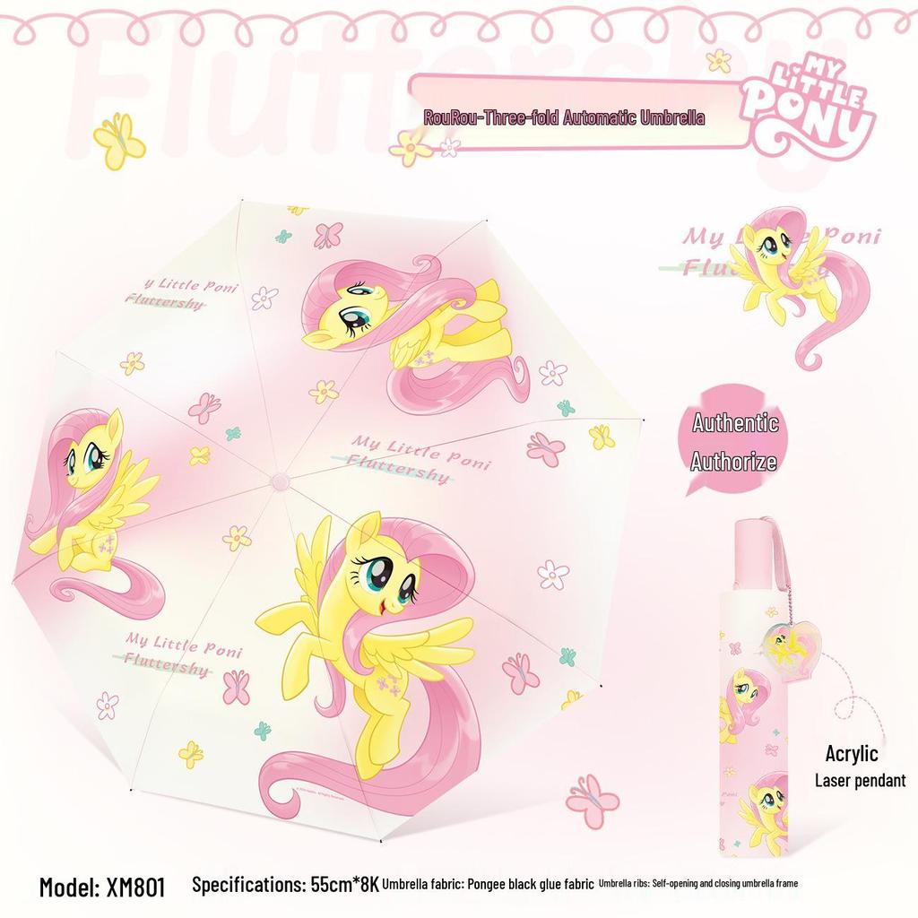 My Little Pony Automatischer Doppelfunktionsschirm - Anti-UV, Faltbar für Regen oder Sonnenschein