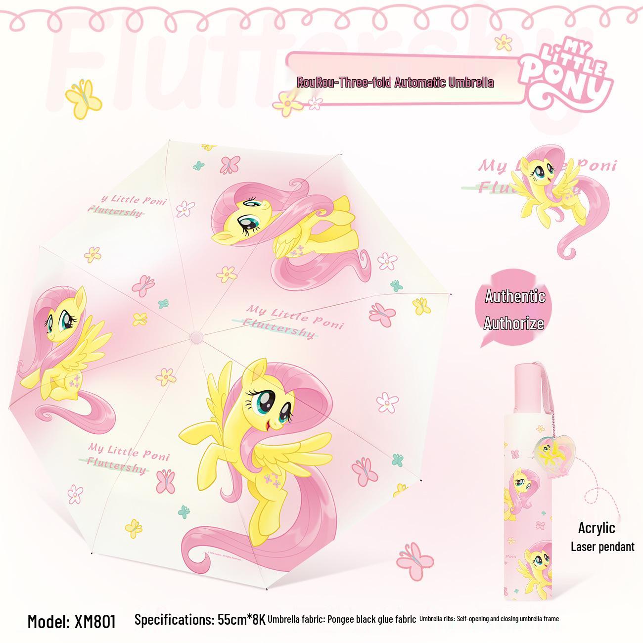 

Автоматический зонт двойного назначения My Little Pony - Защита от УФ-лучей, Складной для дождя или солнца