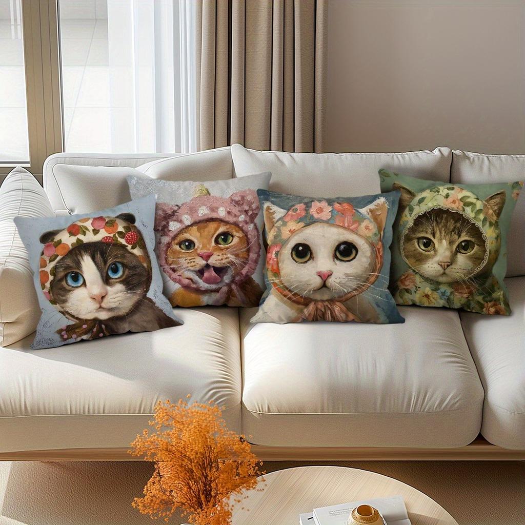 Cat Bandana Decorative Pillowcase, Ultra-soft Polyester Material Living Room Sofa Backrest Car Pillowcase Home Decoration
