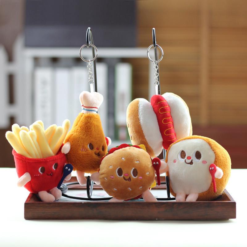 Adorable Plush Hamburger Hot Dog Chicken Leg French Fries Keychain For Backpacks Creative Gift