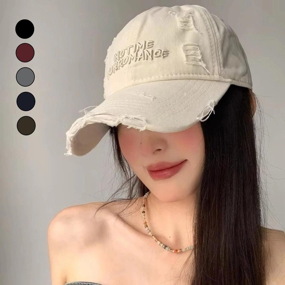 Korean Ripped Baseball Cap Alphabet Embroidery Holes Peaked Cap Solid Color Snapback Cap Men Women