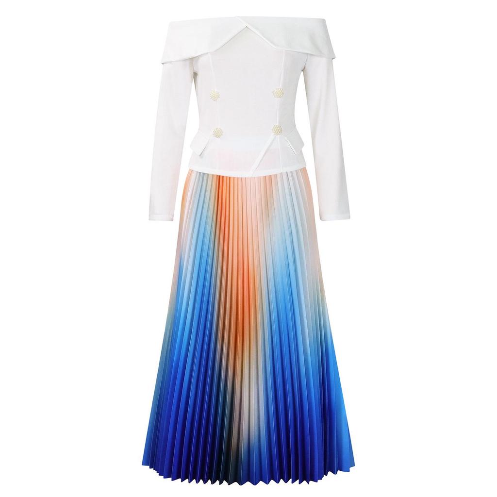 2024 Elegantes One-Shoulder-Top und langer Rock-Set: Europäischer und amerikanischer Modestil.