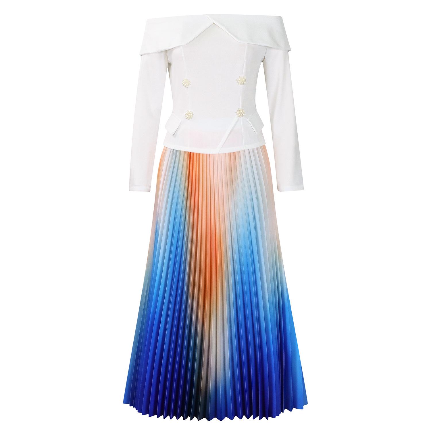 

Элегантный комплект из топа на одно плечо и длинной юбки 2024 года: Европейский и американский стиль моды. M белый