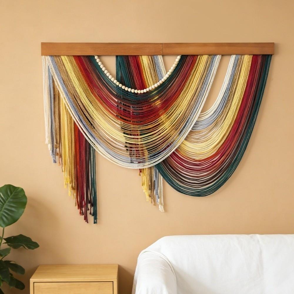Wall Art Bohemian Wall Decor Wooden Macrame Wall Hanging Handmade Tassel Tapestry  Household
