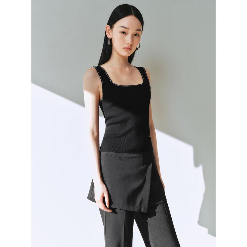 PEACEBIRD Women's Square Neck Contrast Knit Vest