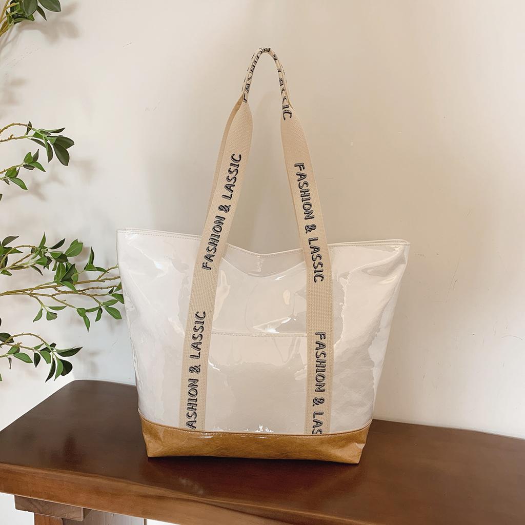 Women Fashion Shoulder Bag Large Capacity Simple Carrying Bag Patchwork Stylish Shoulder Purse Letter Print PVC Commuting Bag