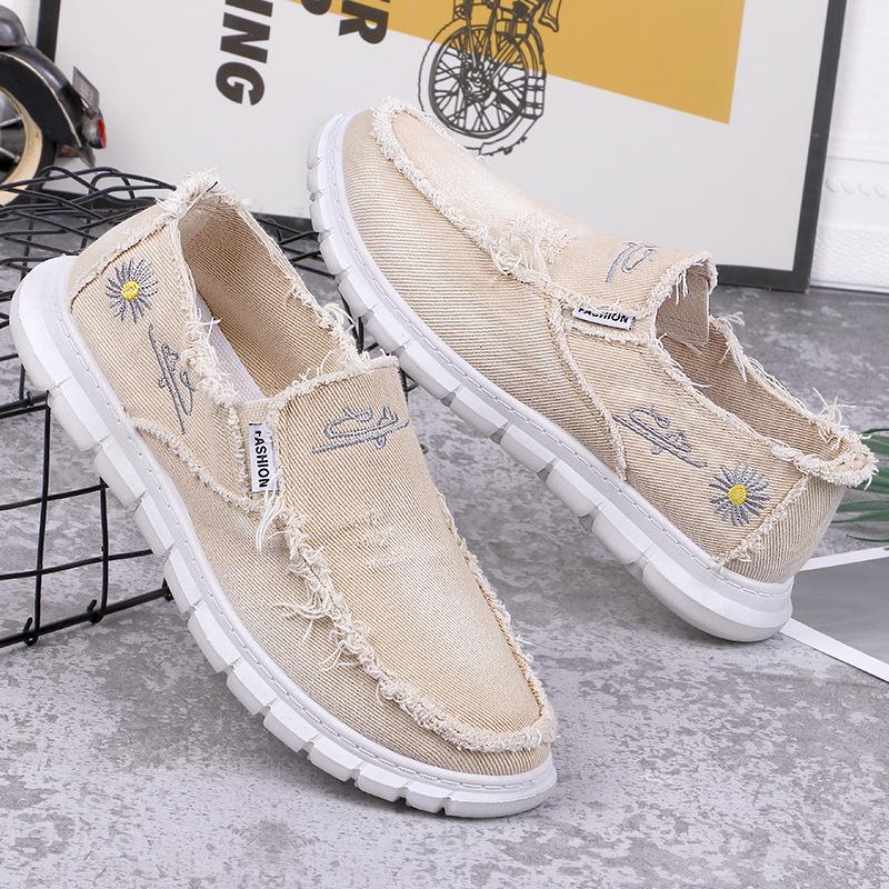 Men Canvas Shoes One Foot Stirrup Washed Men Shoes Office Casual Shoes Comfortable Breathable