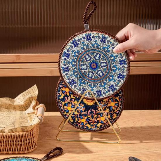 Ceramic Coasters Heat Insulation Mat for Kitchen Dining Anti-Scalding Cork Bottom Bowl Cup Mat Table Home Decor