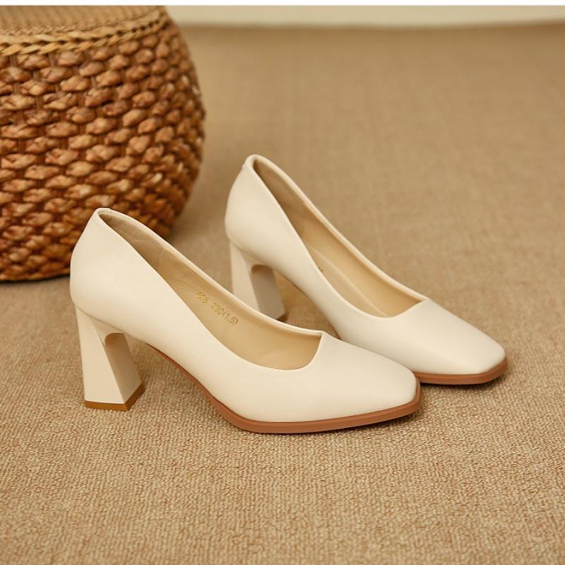 Fashion 2025 New Spring Women's Luxury Shoes Fashion Pointed Toe French Style Thick Heel Shoes Female Professional Elegant High Heels