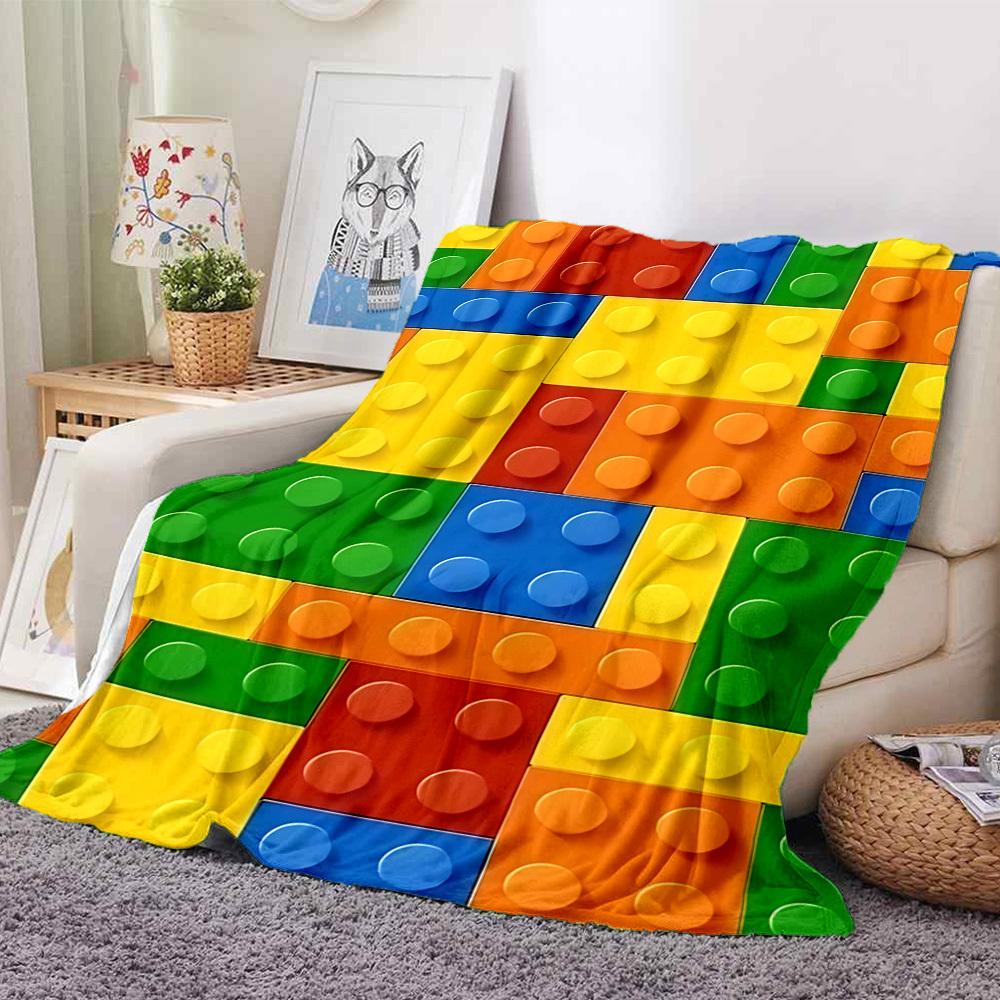 1pc Building Blocks Pattern Blanket, Lightweight Flannel Throw Blanket For Sofa, Bed, Travel, Camping, Living Room, Office, Couch, Chair, And Bed