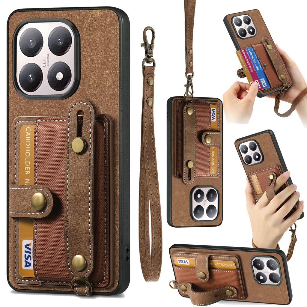For Xiaomi 15T Case Wristband Kickstand PU Leather Retro Back Cover Card Holder