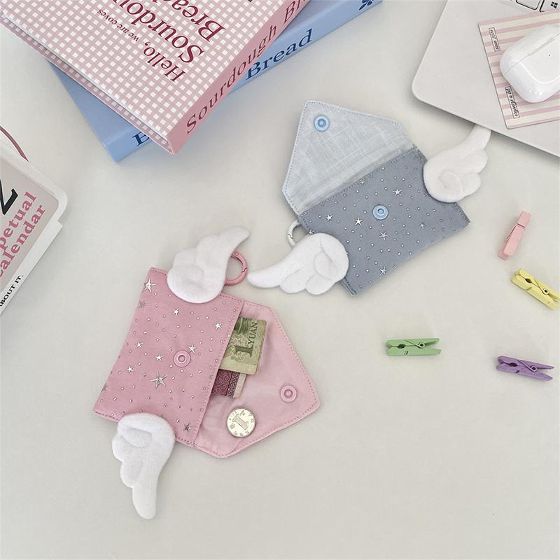 New Winged Coin Purse Mini Color Block Storage Card Pack Stylish Star Bow Decorati Earphe Bag Portable Student Denim Handbag