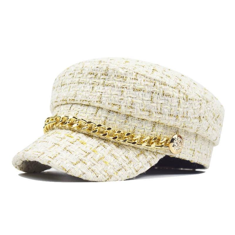 

Pearl Chain Flat Top Navy Hat Fashion Beret Newsboy Cap Berret Woman Octagonal Hats Women S Designer Apparel Accessory For Girls 58CM