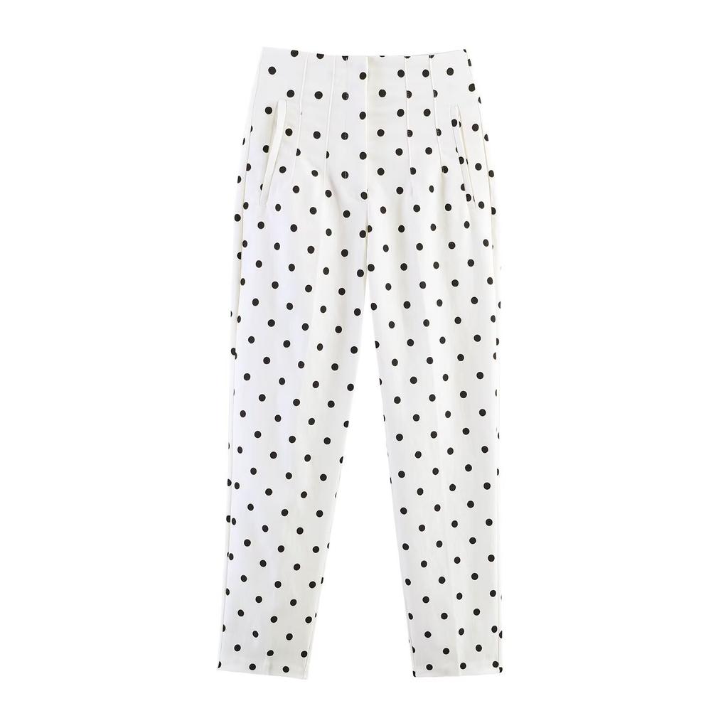 European and American style, wholesale women's cross-border polka dot shirt jacket + Capri pants + high waist and naked pants
