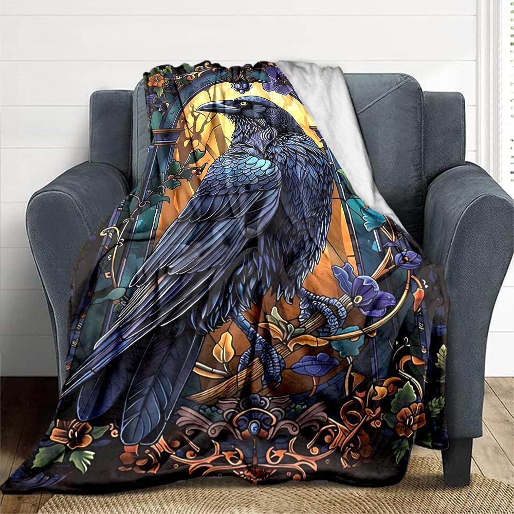 1pc Raven Ornament Blanket Lightweight Blanket Throw Blanket For Sofa, Bed, Travel, Camping, Livingroom, Office, Couch, Chair yy251010057 100x150cm