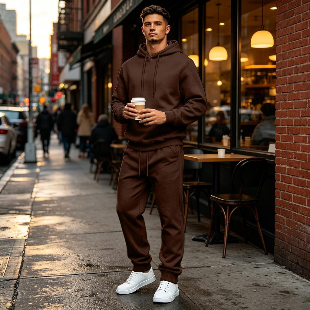 Men's Casual Loose Fit Color Hoodie and Sweatpants Set for Everyday Wear