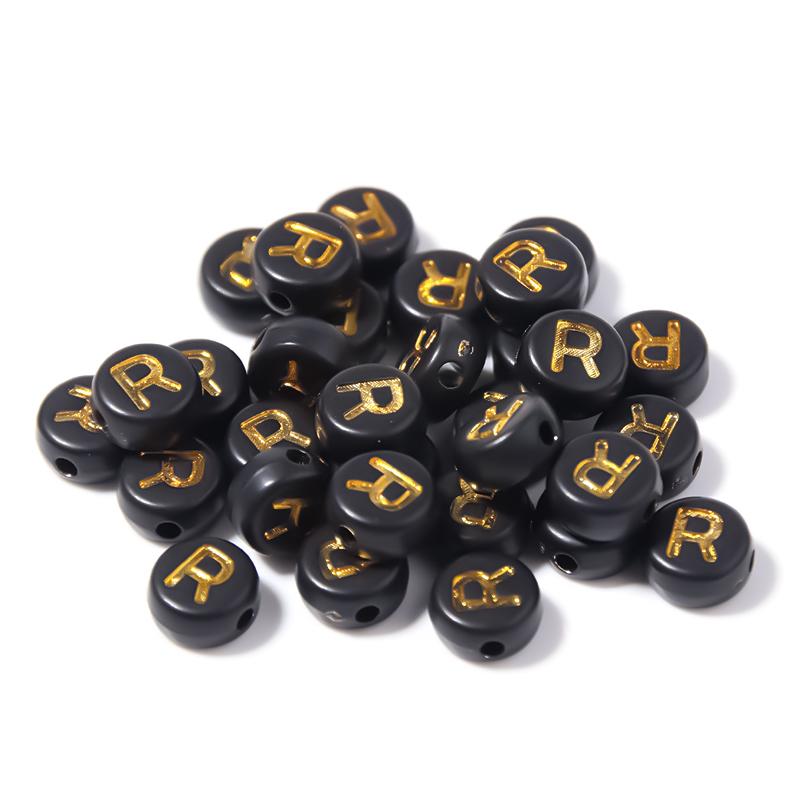 100pcs Black Color Acrylic Letter Beads A-Z Round Flat Alphabet Spacer Bead for Jewelry Making DIY Bracelet Necklace Charms