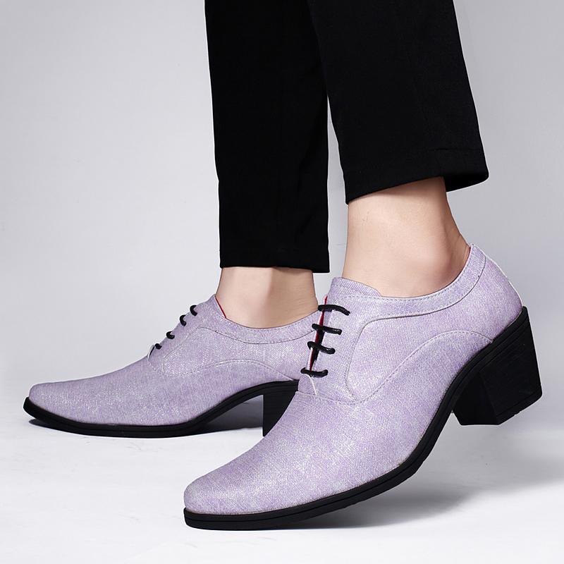 2025 Purple High Heel Men's Shoes Elegant Mens Dress Shoes Designer Moccasin for Men Groom Wedding Leather Shoes Pointed Toe