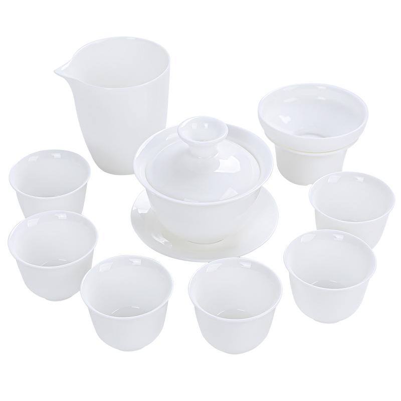 Suet Jade White Porcelain Tea Set Light Blue Gift Box China White Kung Fu Tea Set Business Gift