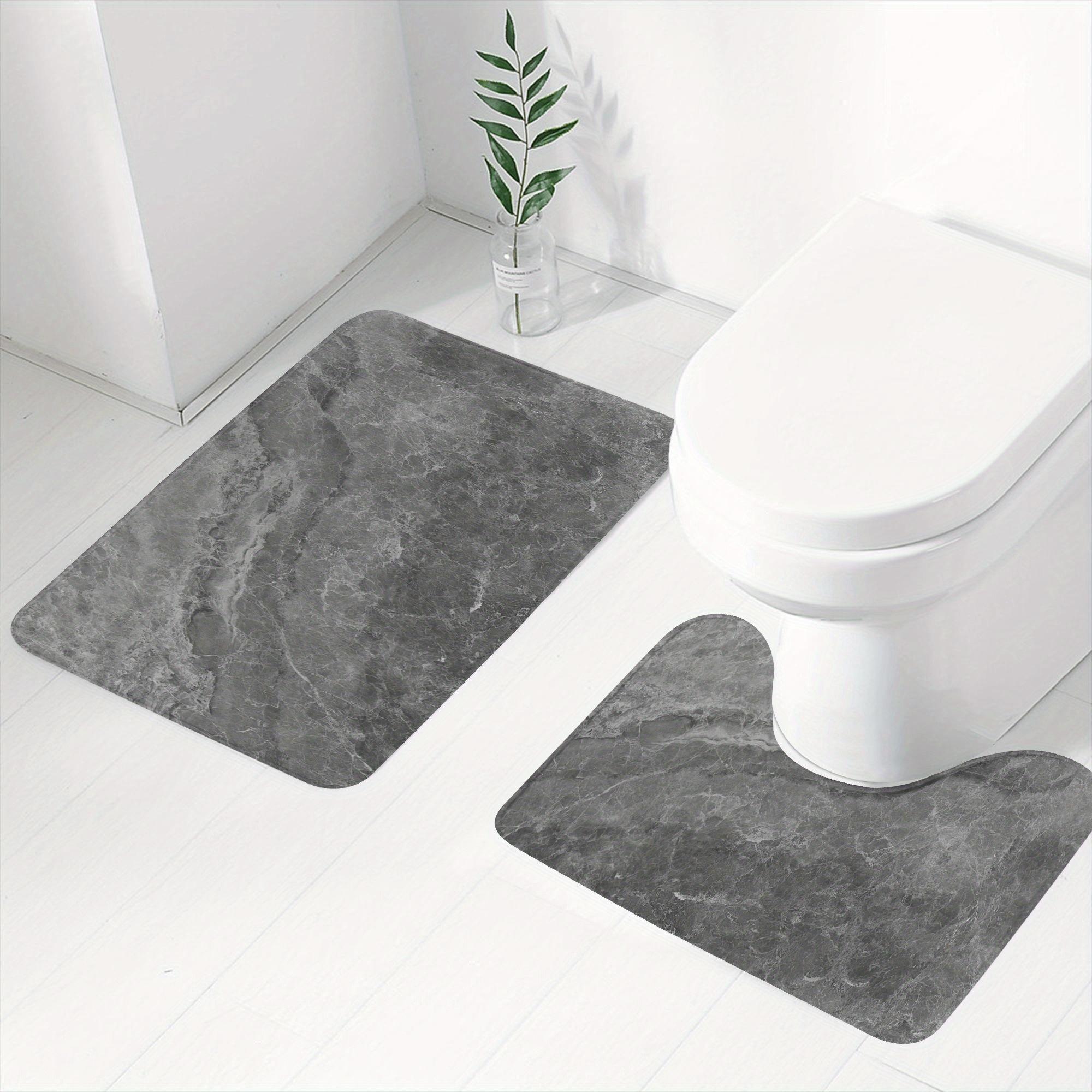 

2 шт. Толщина 1 см Набор нескользящих ковриков для ванной комнаты Дизайн с серым мраморным узором, включая U-образный коврик для туалета Идеально подходит для домашнего декора Наборы ковриков для ванной комнаты для отеля 2PCS25x50cm+60x90cm серый
