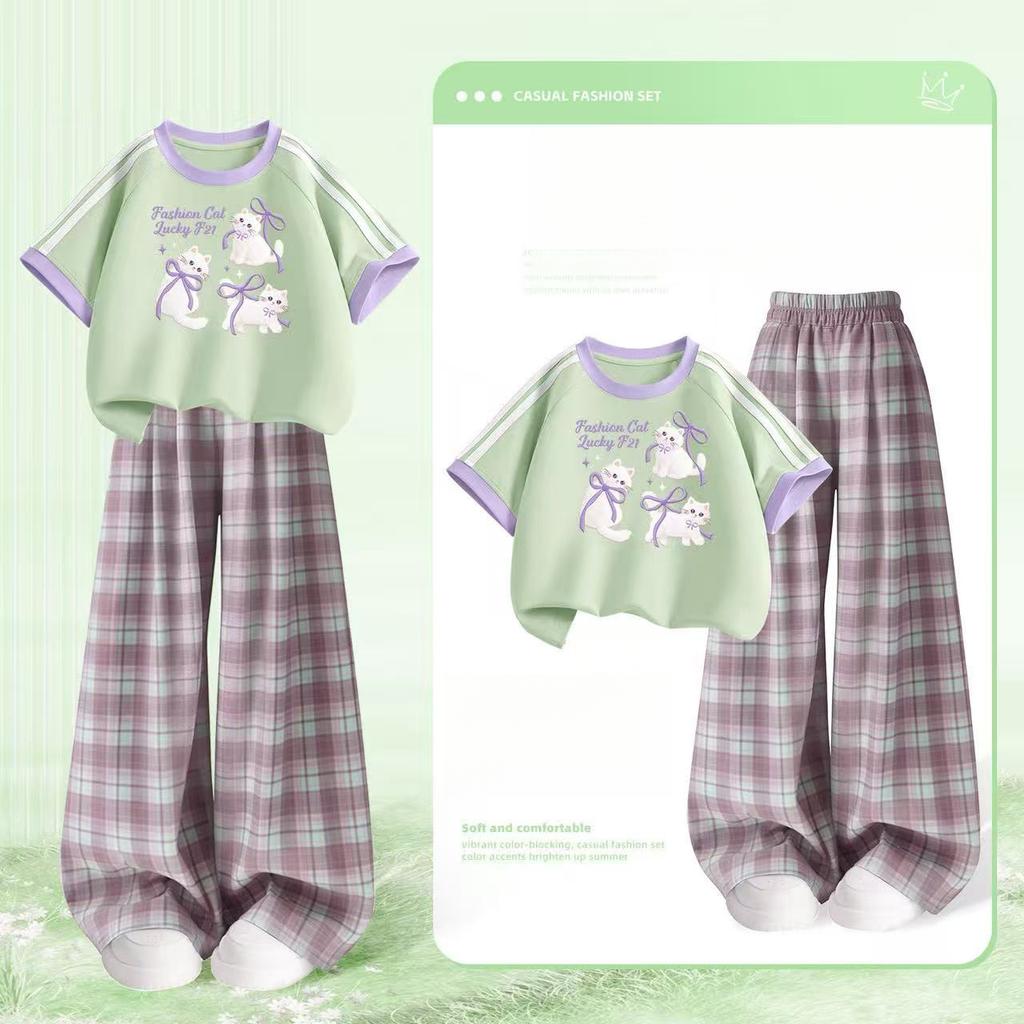 Pantalon à Carreaux Pour Filles Nouveau Pantalon Décontracté d'Été Coupe Ample Vêtements Pour Enfants Style Décontracté Ensemble de Pantalons Larges