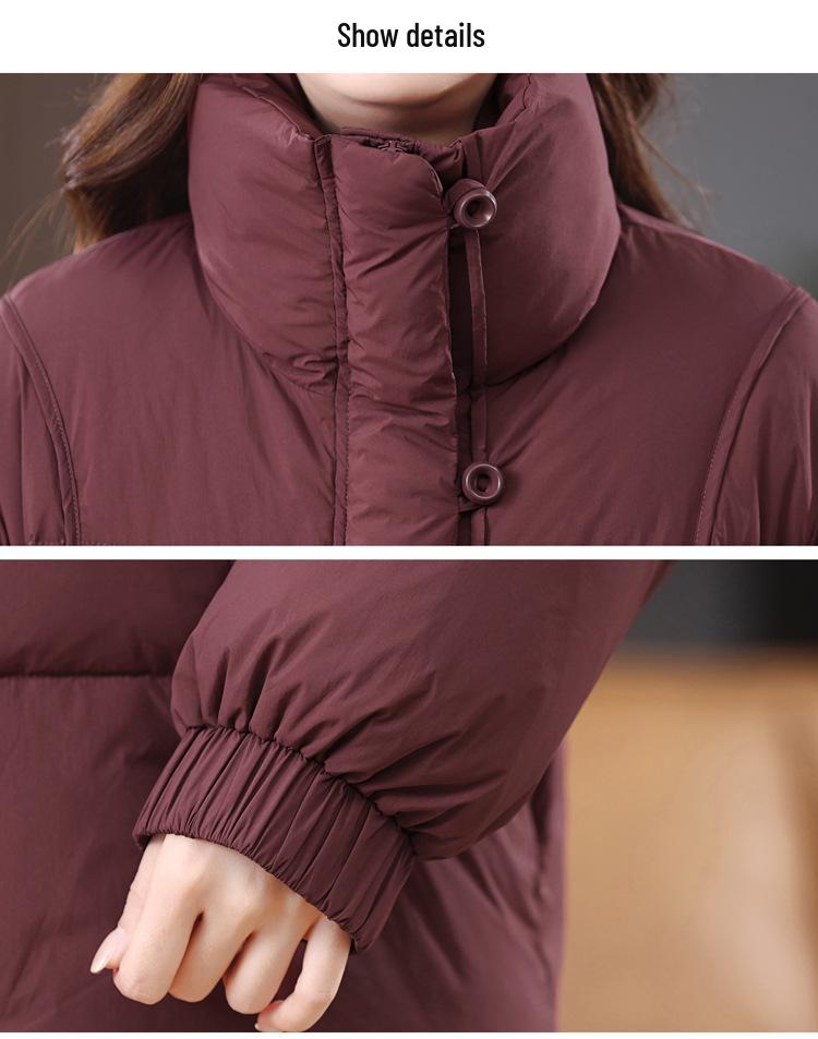 Women's 2024 Winter Stand-Collar Down Jacket, Solid Color, Thick & Warm White Duck Down Coat