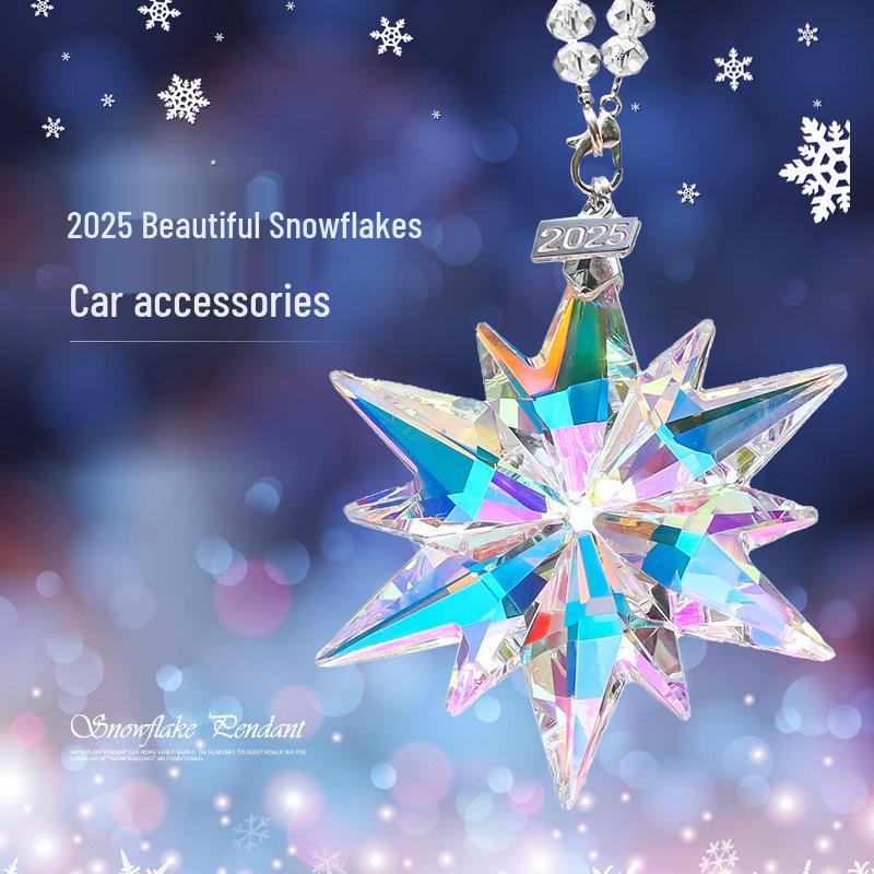 Creative Snowflake Hanging Ornament for Car Interior - Crystal Sunlight Catcher Decoration