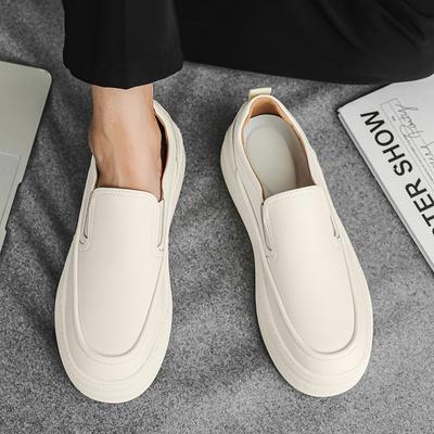 Fashion Thick Bottom Mens Slip On Shoes Leather Fashion Loafers for Men 2024 New Arrival Male Comfortable Walking Shoe Mens Sneakers
