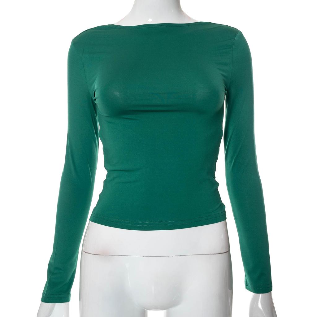 GMXIA Women's Autumn Solid Color Reversible Two-wear Small Top Woman