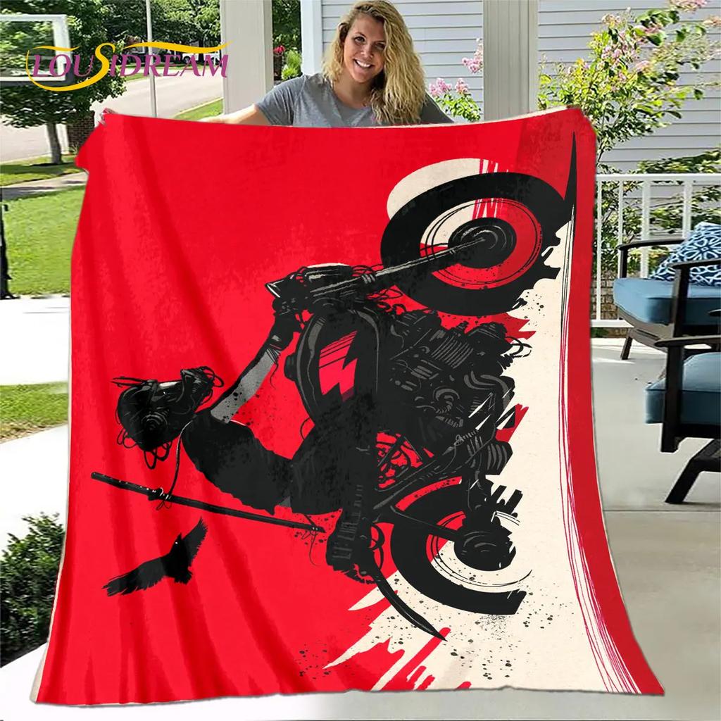 Retro Vintage Motorfiets schedel Zachte Pluche Deken, Flanellen Deken Worpdeken voor Woonkamer Slaapkamer Bed Sofa Picknick Deksel