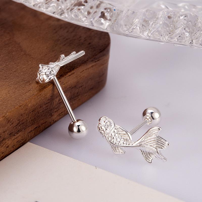 New Year Luxury Koi Stud Earrings - Chinese National Style Screw Back for Good Luck