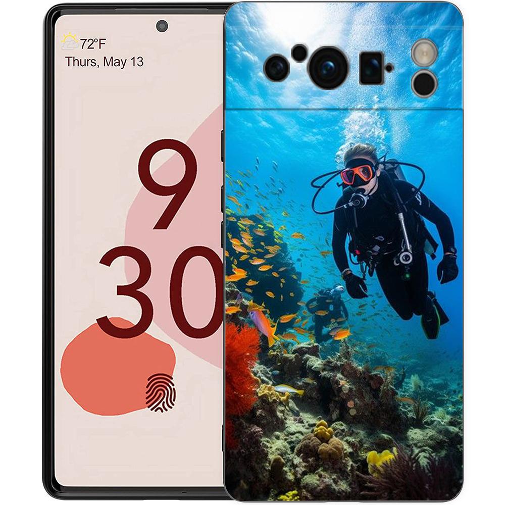 Diver Diving Phone Case For Google Pixel 9 8 9A 8A 7 7A 6 Pro XL 6A 5G Black Soft Back Luxury TPU Cover
