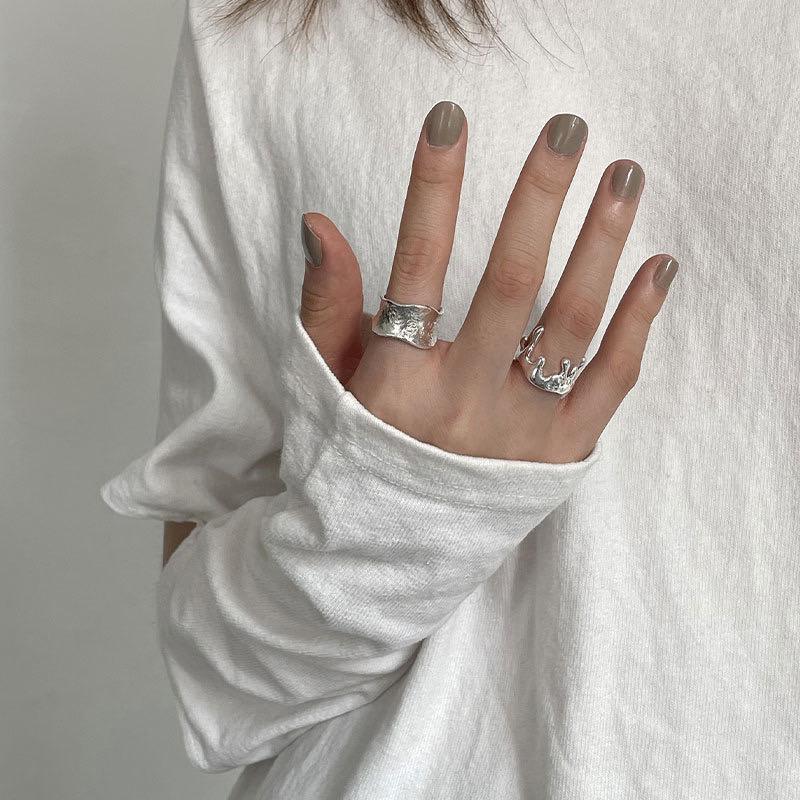 BF CLUB 925 Sterling Rings for Women Simple Geometric Handmade Irregular Retro Wide Ring Allergy For Birthday Party Gift