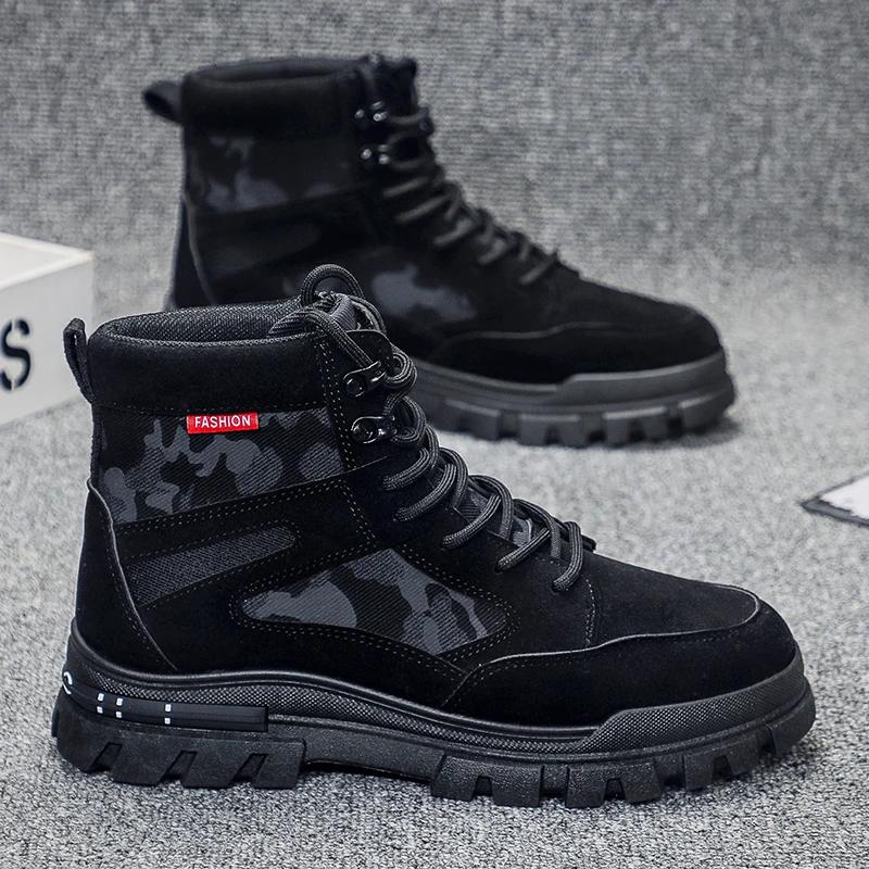 

Men s retro casual high top boots autumn winter men s motorcycle and ankle boots lace up work shoes Botas Hombre cowboy boots 39