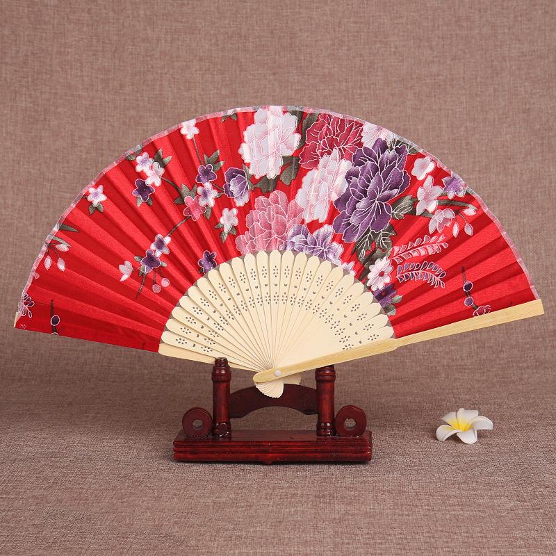 Chinesischer Bambus-Faltfächer Vintage Blumendruck Handfächer zur Kühlung im Sommer Tanz Hochzeitsdekoration