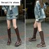 Winter Soft Leather Women Knee High Boots Fashion Knight Long Booties Designer Platform Square Heels Botas De Mujer