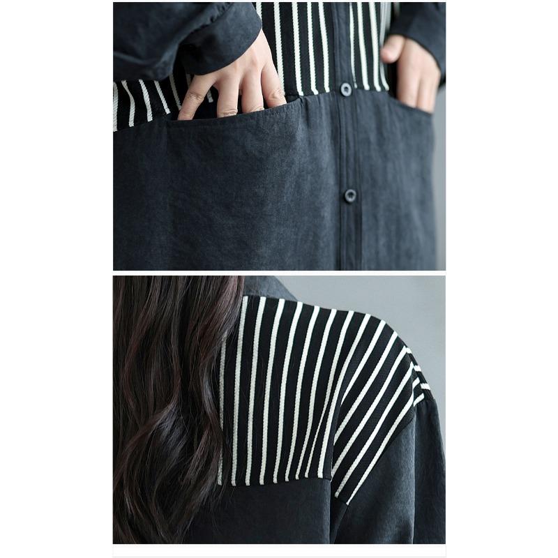 DIMANAF 2025 Übergröße Bluse Langarmhemd Neu Lässig Gestreift Oberteile T-Shirts Vintage Damen Lockeres Hemd Basic Oversize